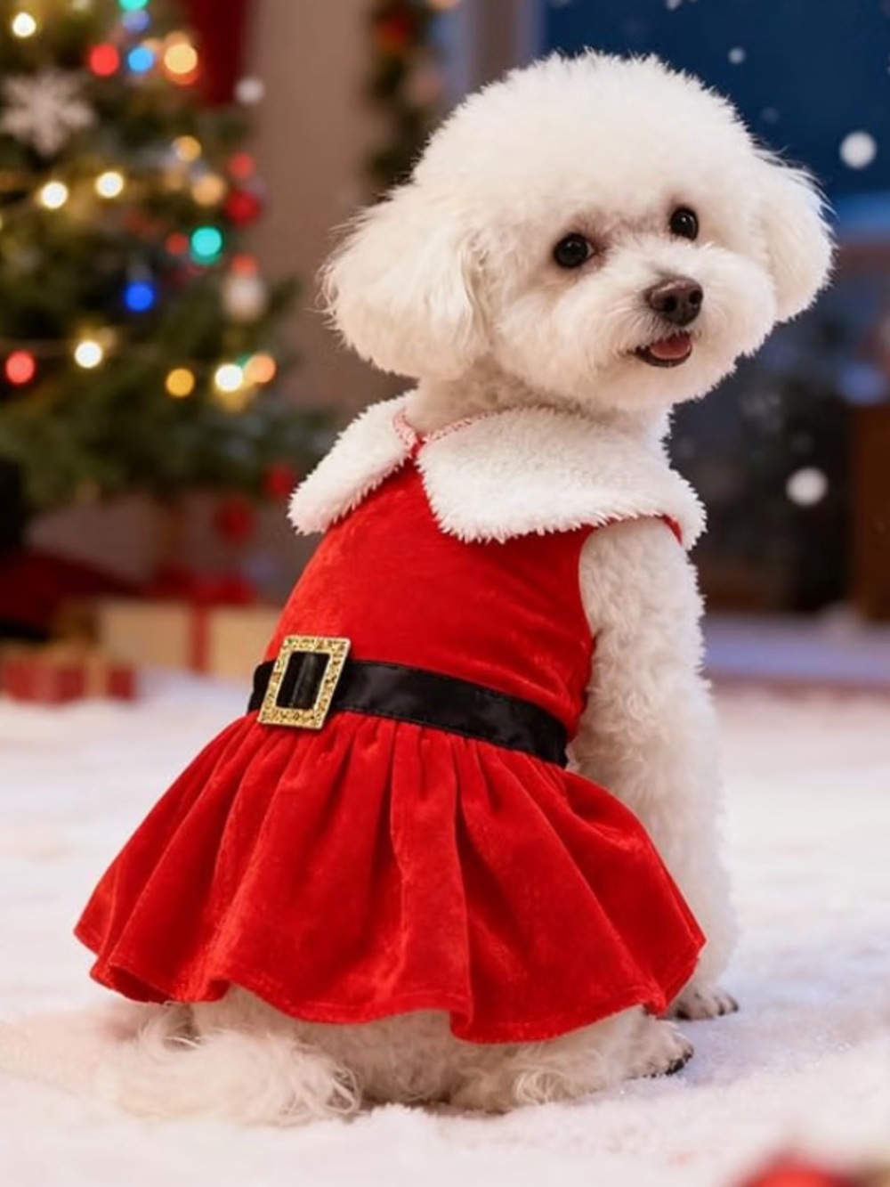 NWOT Santa Claus Red Velvet Dog Cat Christmas Dress with Faux Fur Collar